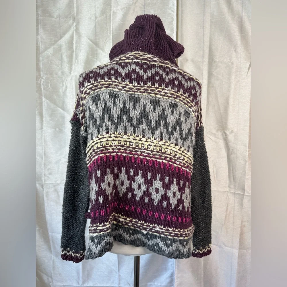 Free People fair Isle Aztec grey and purple sweater - Picture 6 of 10